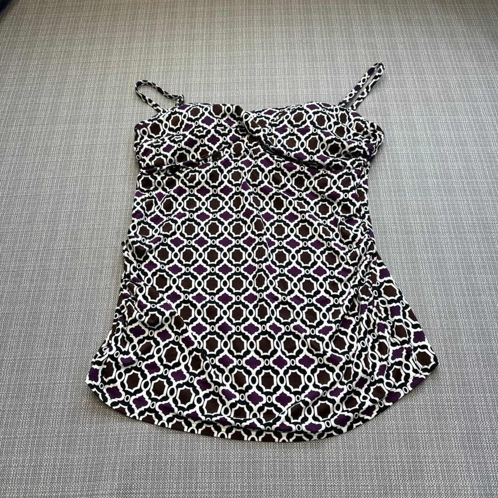 Lands End Tankini Swim Top size 18 Purple Brown Geometric Underwire Adjustable